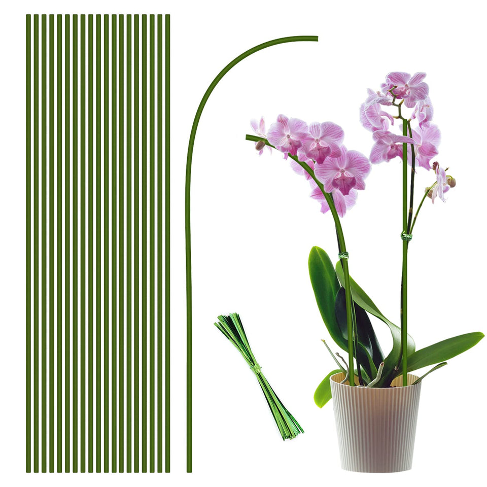 Stroller plant stake 16inch green bendable, supports upright growth for indoor plants.