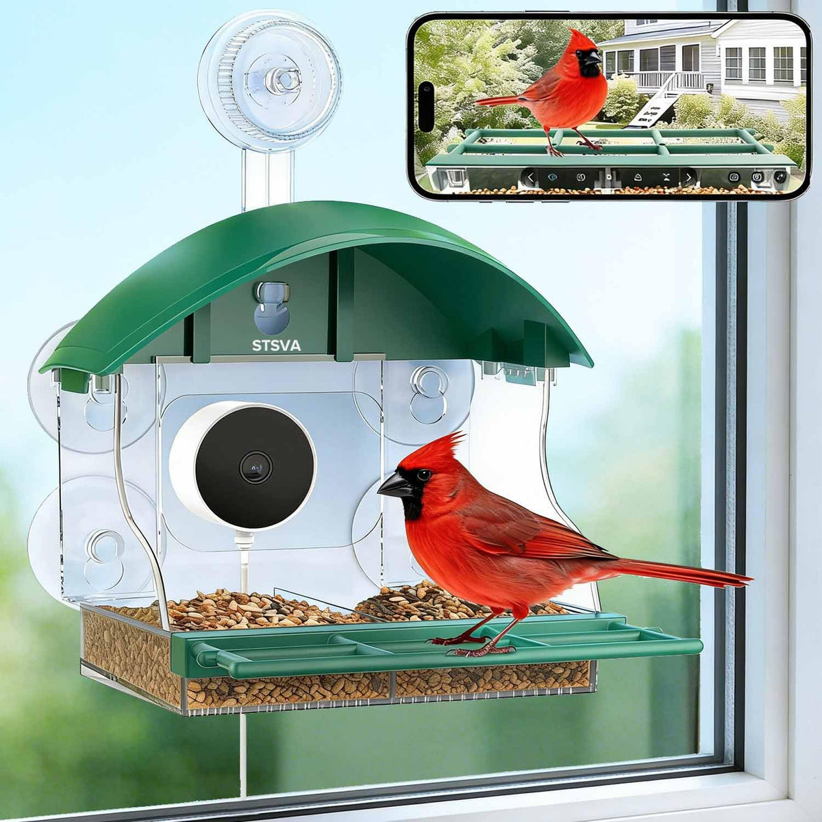 STSVA window bird feeder camera captures 2K footage for detailed bird watching.