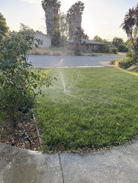 STYDDI 3-arm sprinkler heads provide uniform coverage across garden beds.