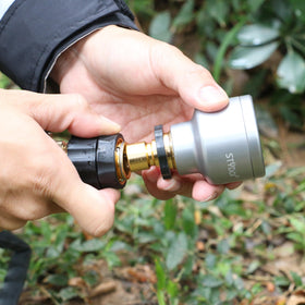 STYDDI aluminum hose connector close-up highlighting durable construction and corrosion resistance.