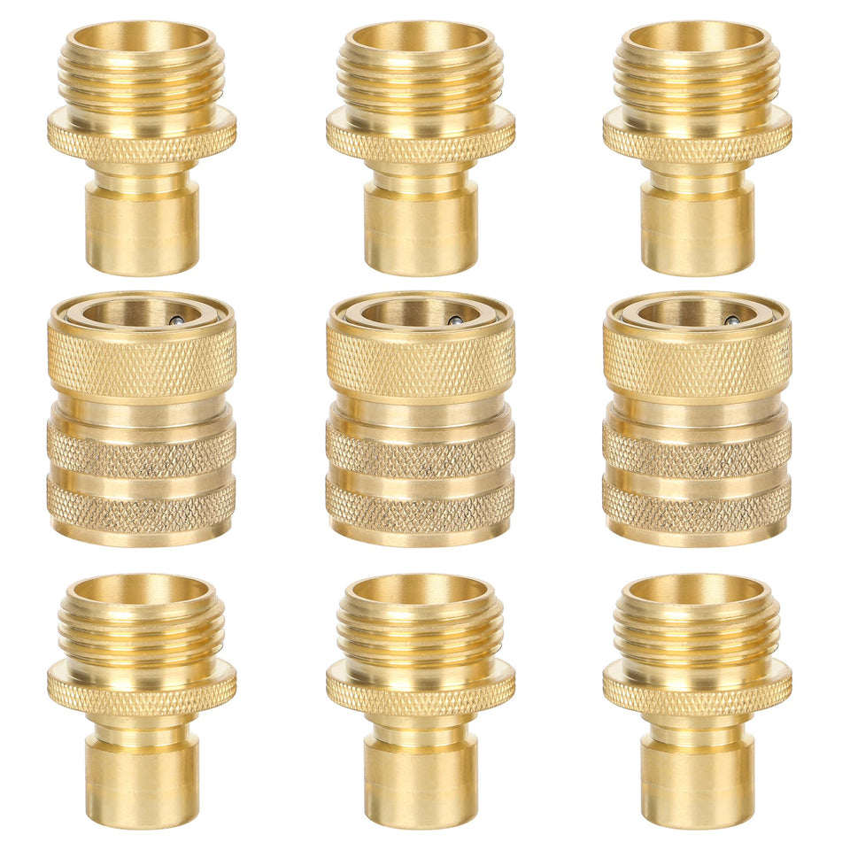 STYDDI brass garden hose quick connect with water stop enables spray-free disconnections.