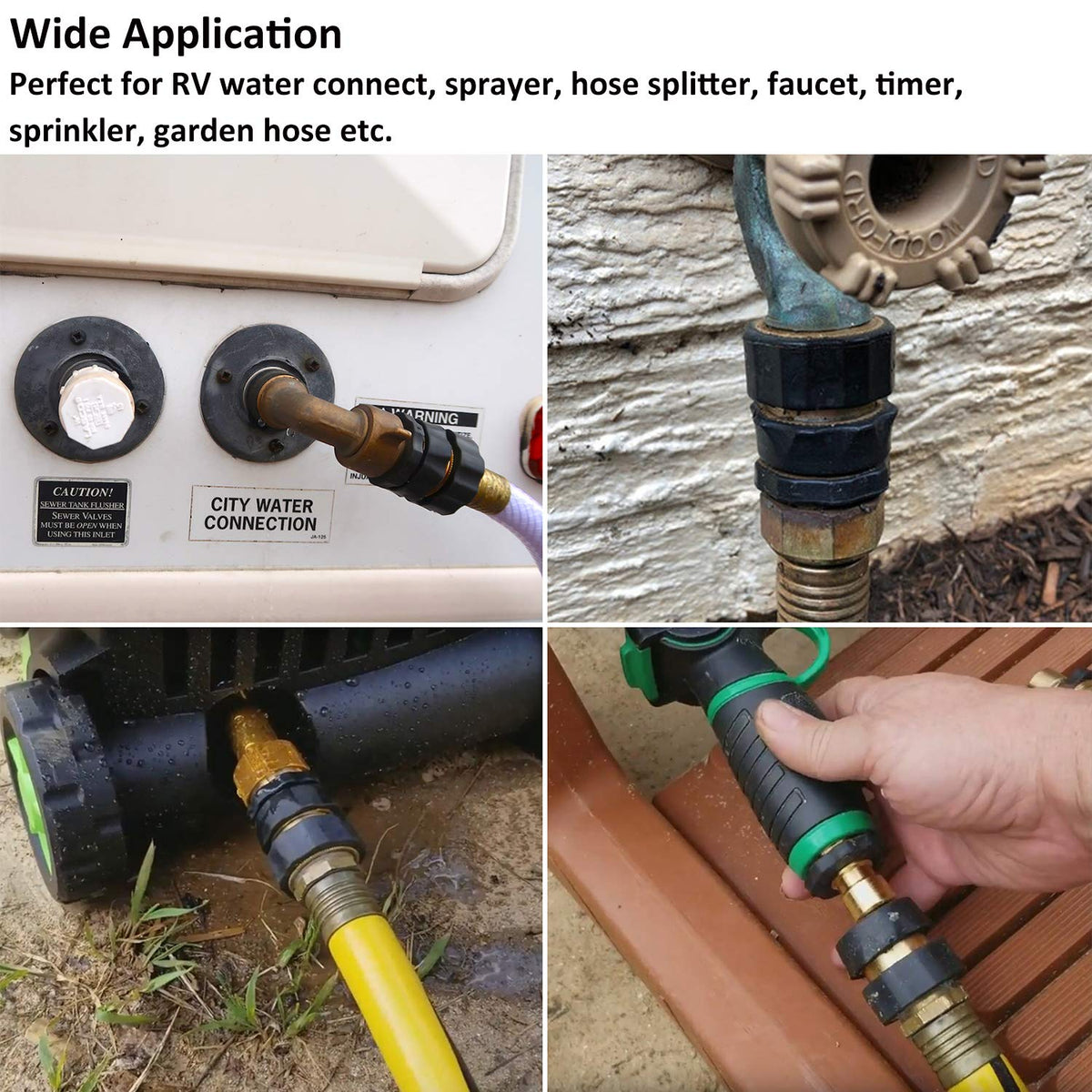 STYDDI garden hose in use with spray nozzle showing seamless water flow and quick disconnect.