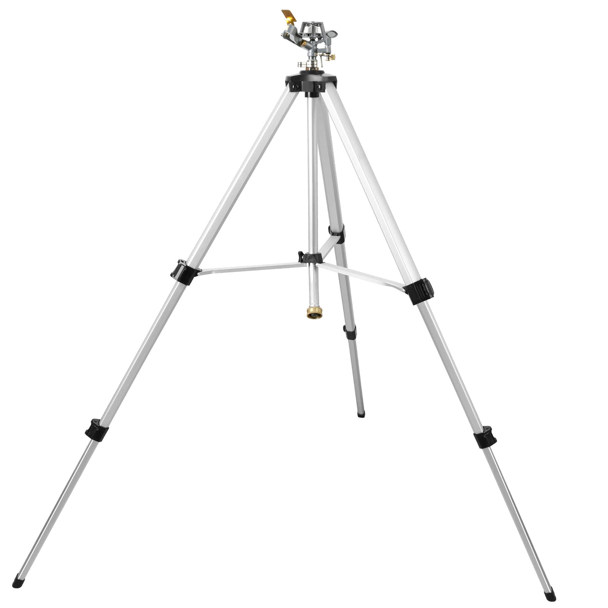 STYDDI heavy-duty tripod sprinkler showing height adjustment for tall reach