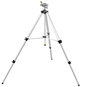 STYDDI heavy-duty tripod sprinkler showing height adjustment for tall reach