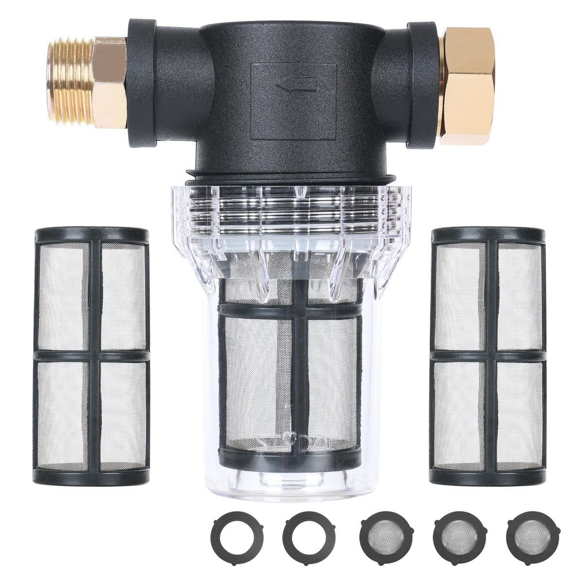 STYDDI inline garden hose filter with 100-mesh screen protects against sediment during watering