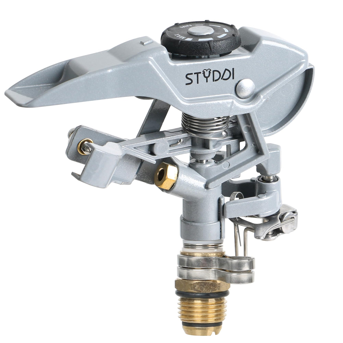 STYDDI metal impact sprinkler head close-up highlights rugged, rust-resistant construction