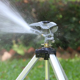 STYDDI height-adjustable tripod sprinkler reaches 36 inches for flexible coverage across spaces.