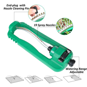 STYDDI Turbo Oscillating Sprinkler uses a rust-resistant zinc tube for outdoor durability.