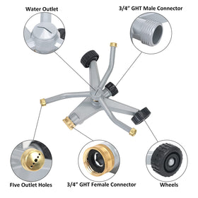 STYDDI sprinkler with wheels facilitates quick movement between zones.