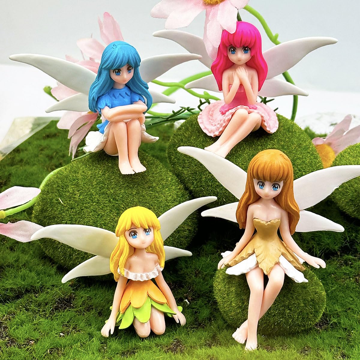 Suartus four-piece miniature fairy figurines set enhances fairy gardens