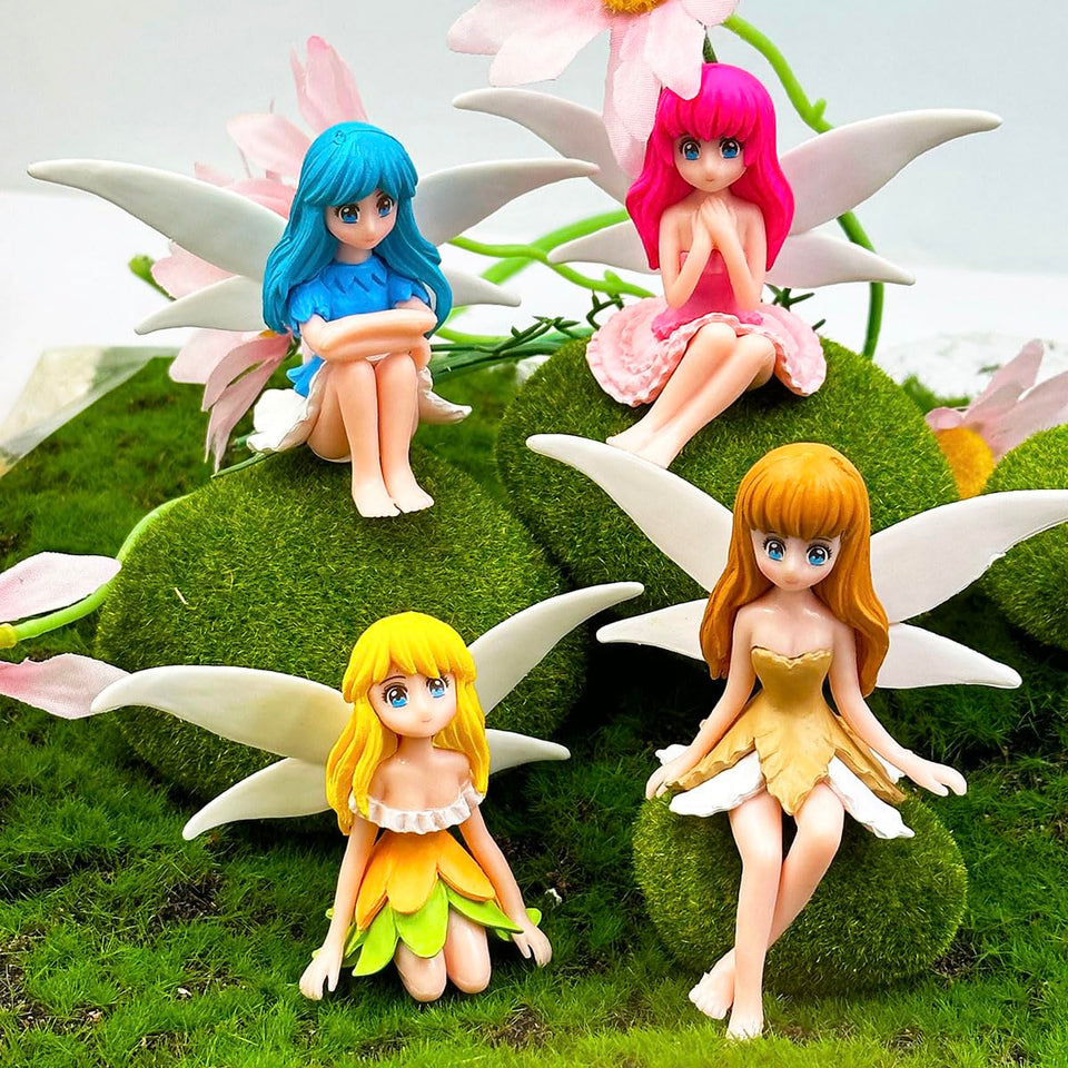 Suartus four-piece miniature fairy figurines set enhances fairy gardens