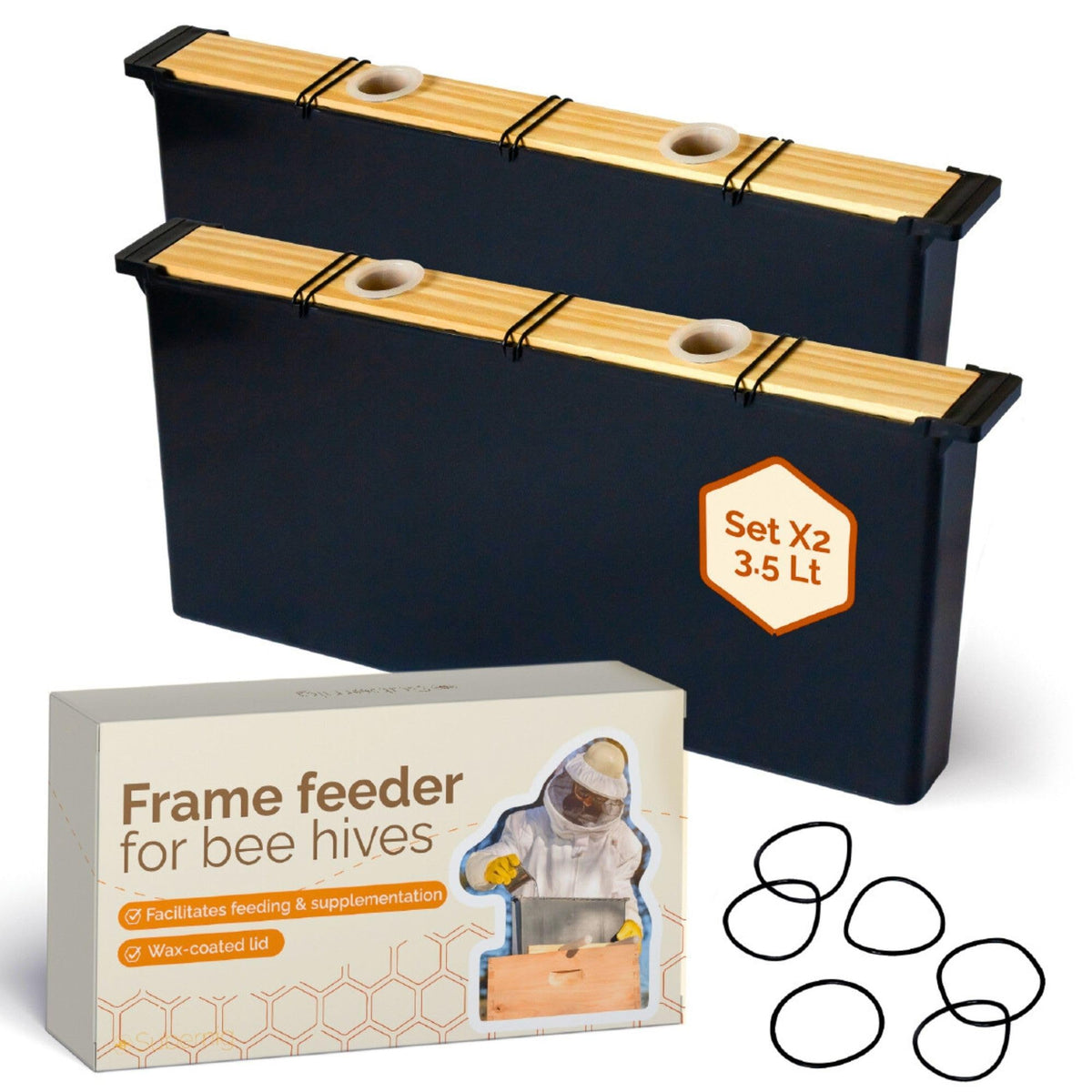 Subernig Bee Feeder lids in beeswax-treated wood for weather resistance and long-lasting hive care.