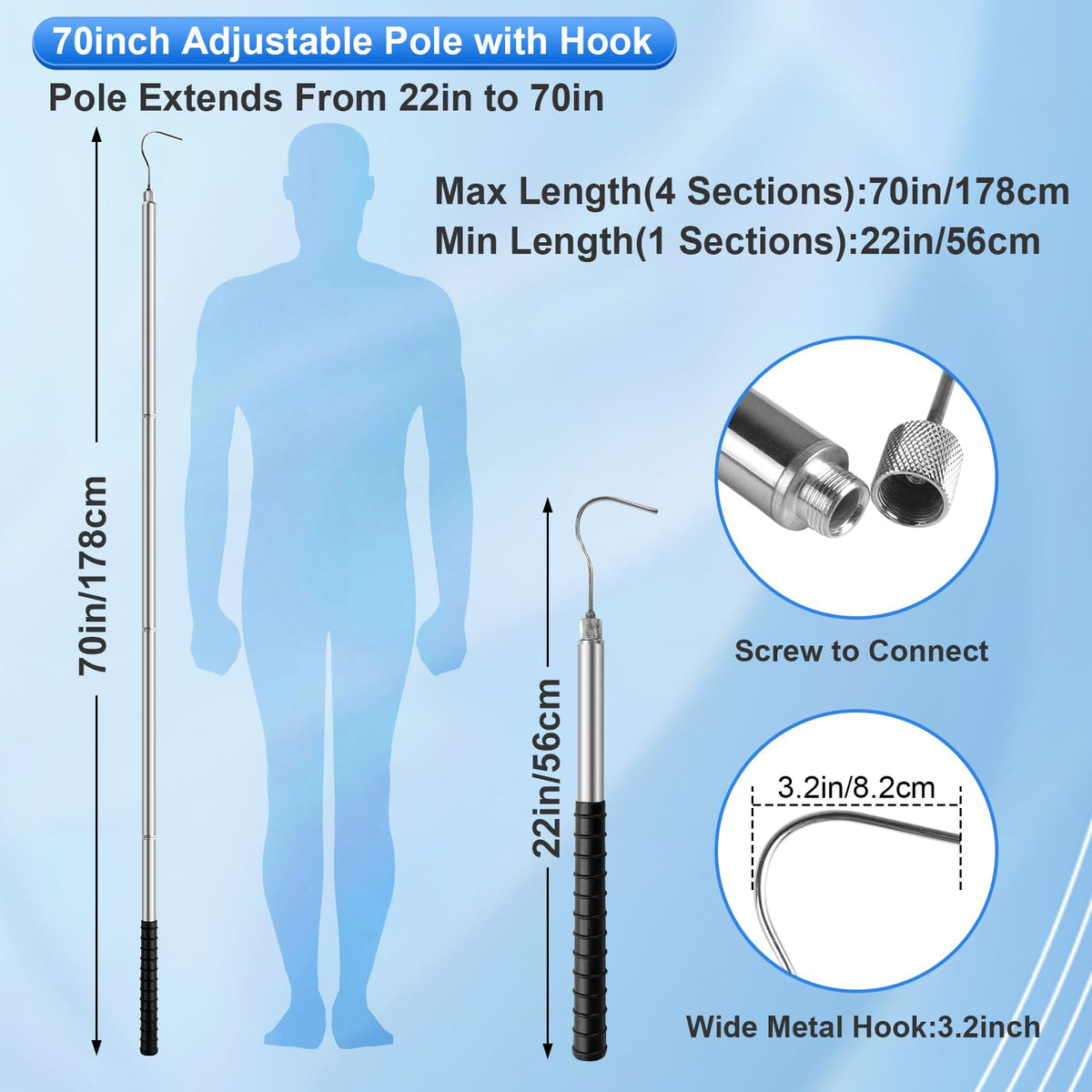 succulentlovers pool retrieval hook with four section reach to grab cleaners