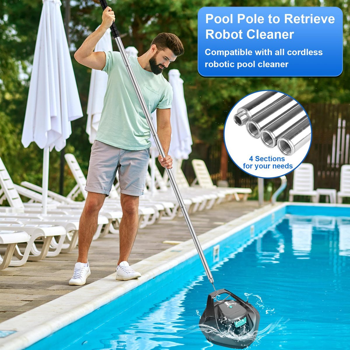succulentlovers pool retrieval hook features a non-slip rubber wrap for secure handling