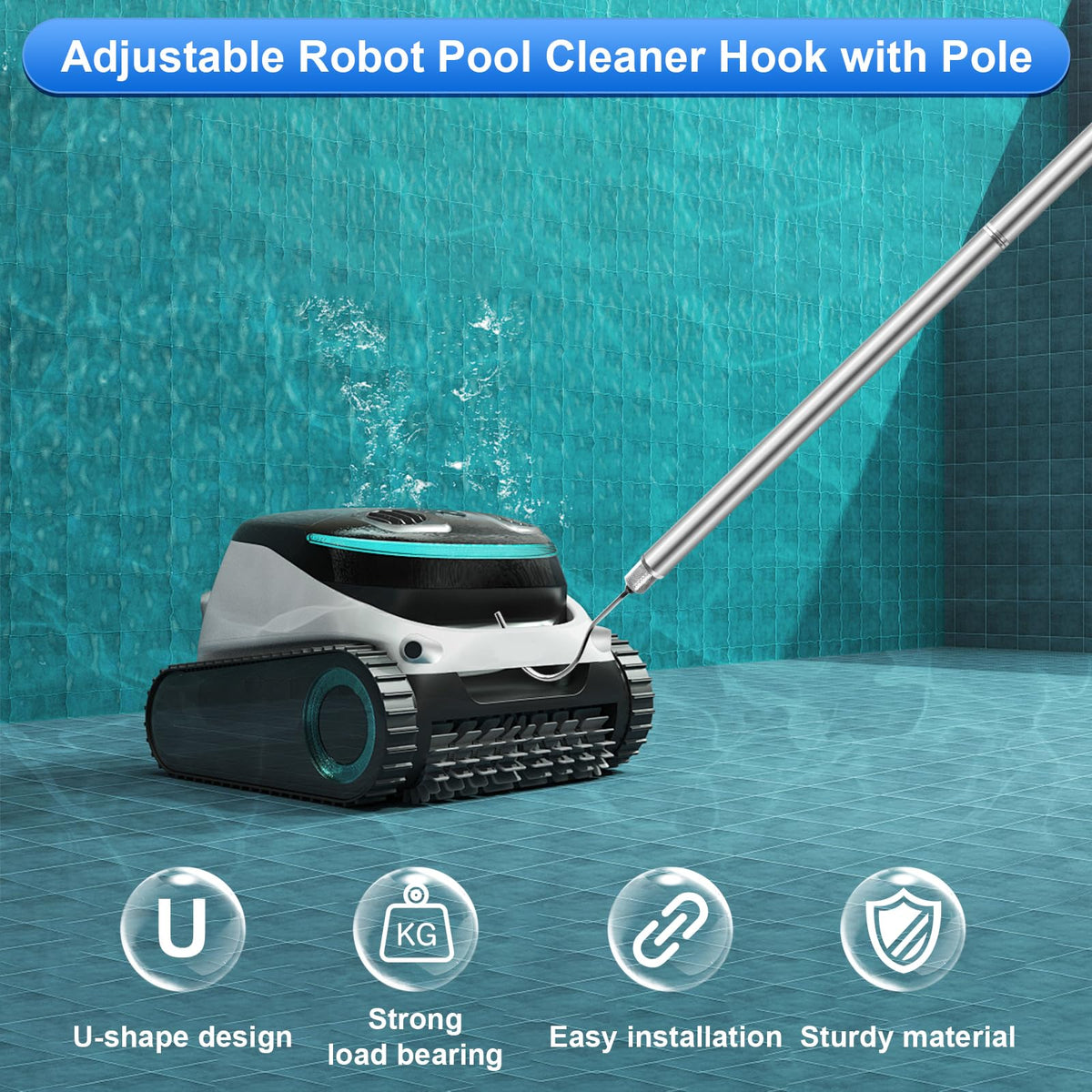 succulentlovers pool retrieval hook U-shaped design grips robotic cleaners easily