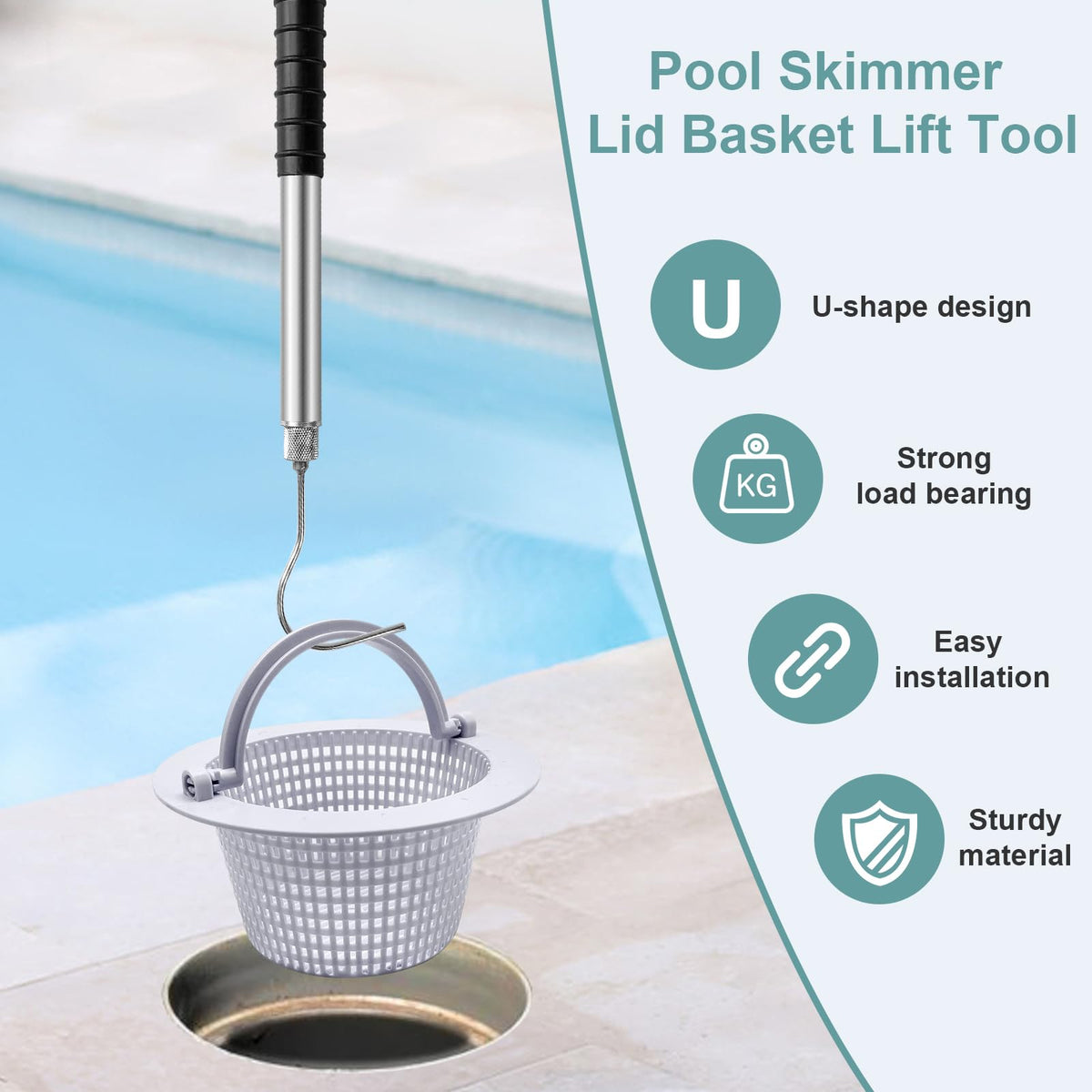 SucculentLovers U-shaped hook design easily grabs skimmer baskets.