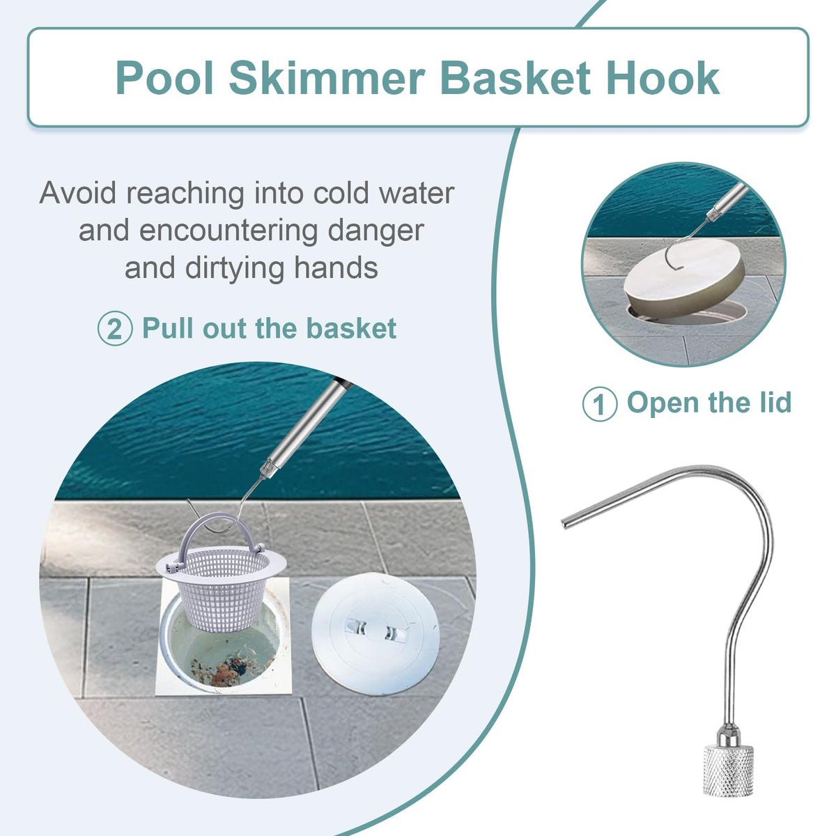 SucculentLovers versatile pool hook works on lids, floats, hoses, and toys.