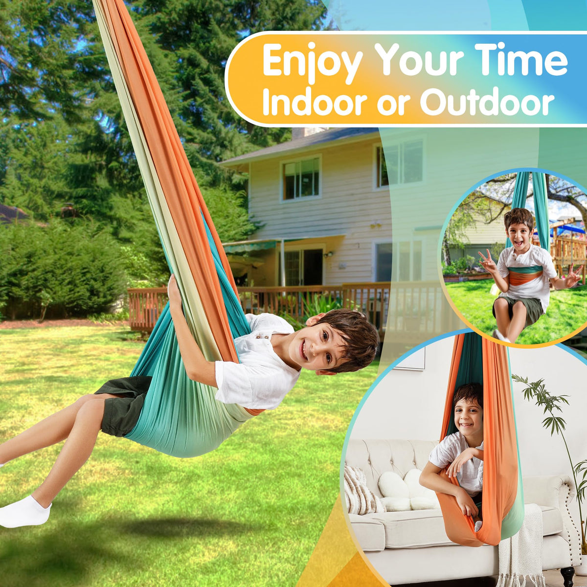 Suchdeco double-layer fabric swing showing durable, soft, and easy-care material.