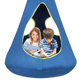 Suchdeco Kids Nest Swing Chair blue outdoor view, a secure private nook for play.