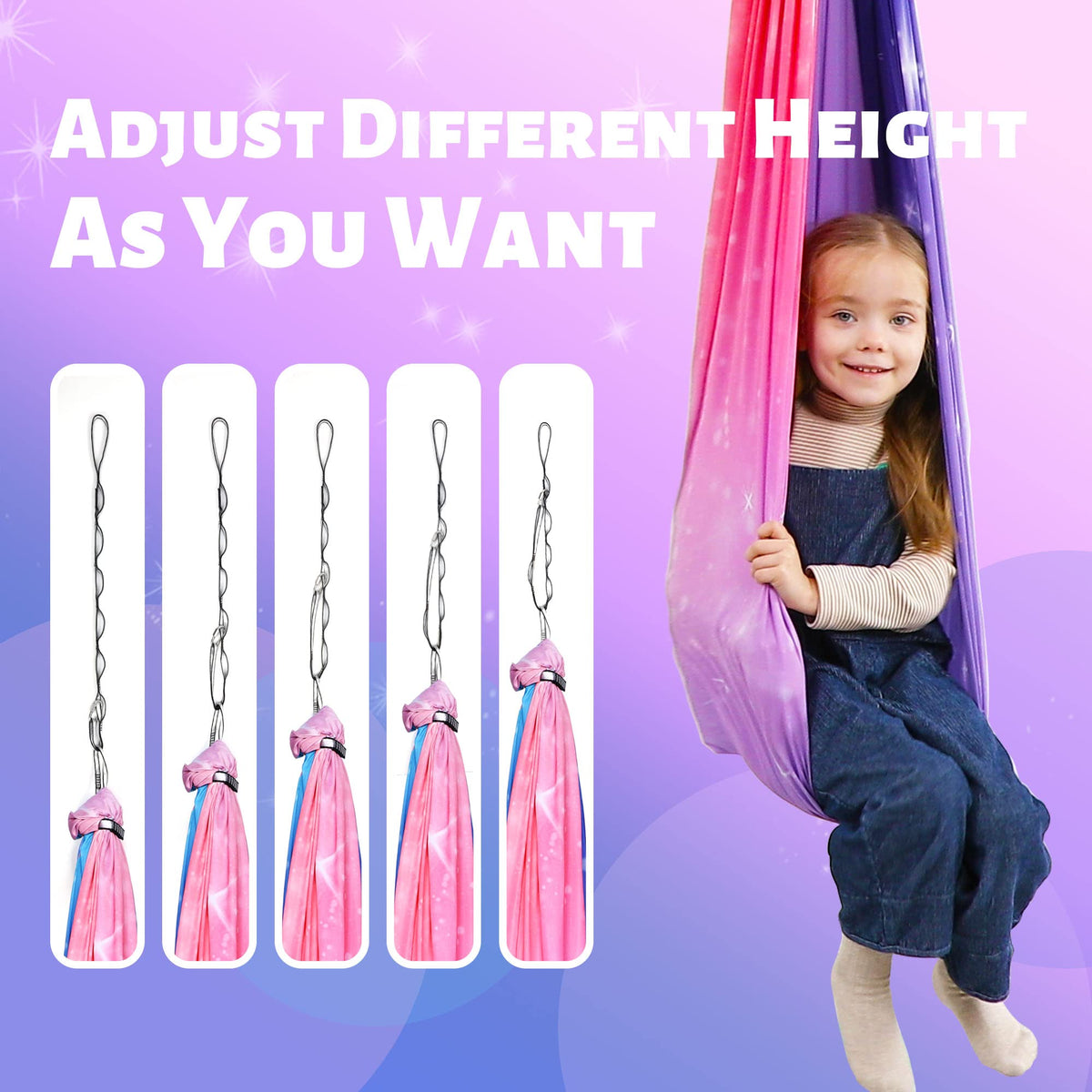 Suchdeco sensory swing with daisy chain and carabiner for secure setup.