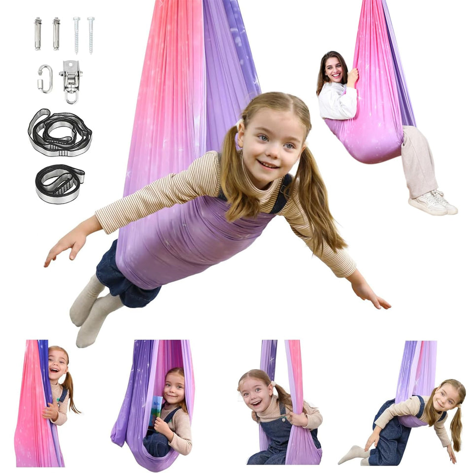 Suchdeco sensory swing in pink for indoor outdoors use, inviting relaxation.