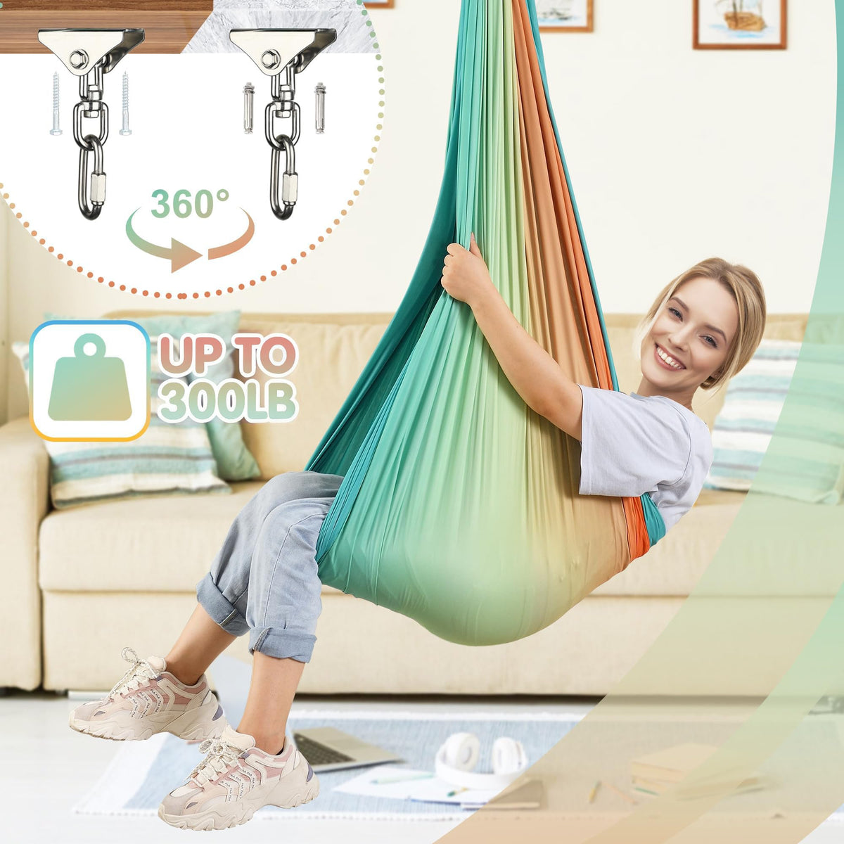 Suchdeco swing with 300 lb weight capacity suitable for kids and adults.