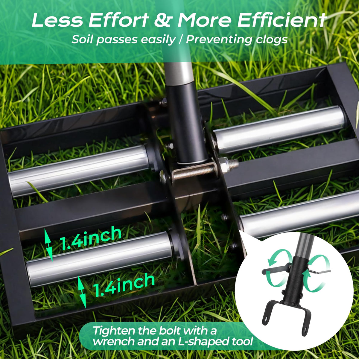 Suchtale 61-inch adjustable handle offers comfortable reach for large lawns.