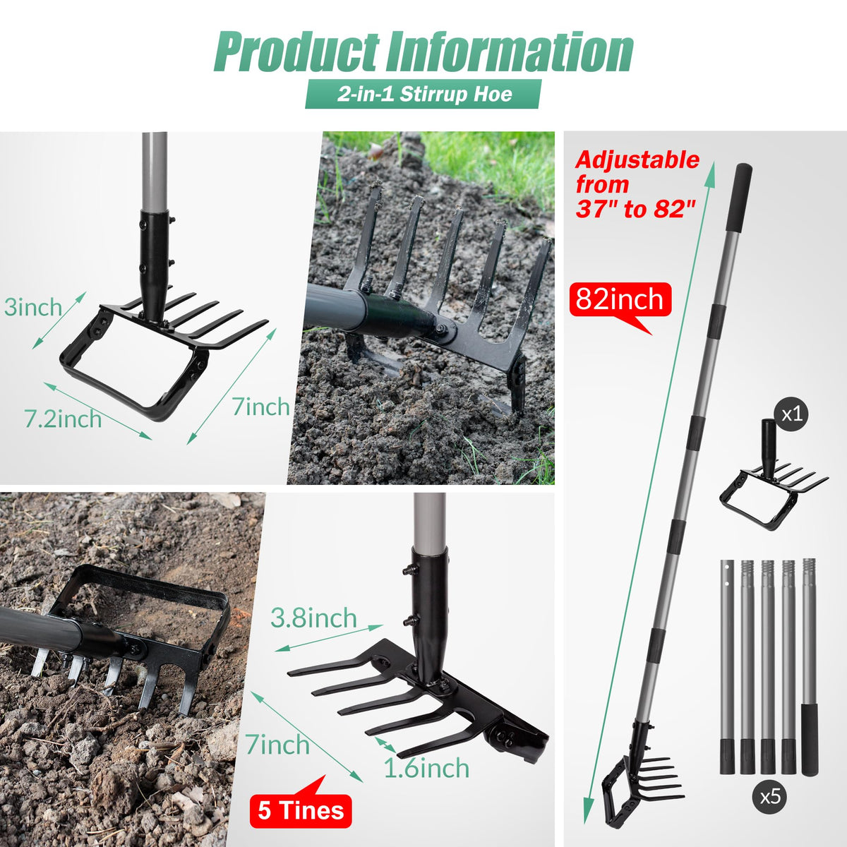 Suchtale adjustable handle extended length for back-friendly gardening