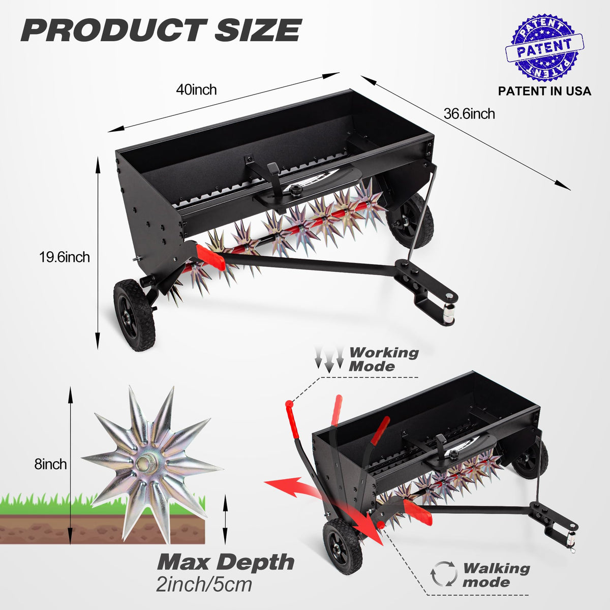 Suchtale combination tow spike aerator spreader enables simultaneous aeration and fertilization.