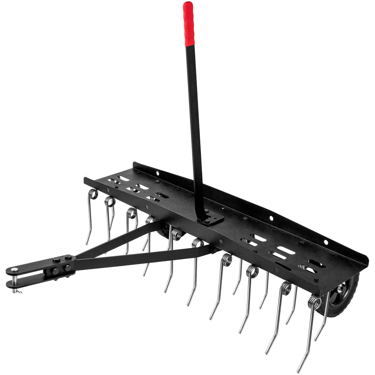 Suchtale 40-inch dethatcher close-up showing 20 spring tines for thatch removal