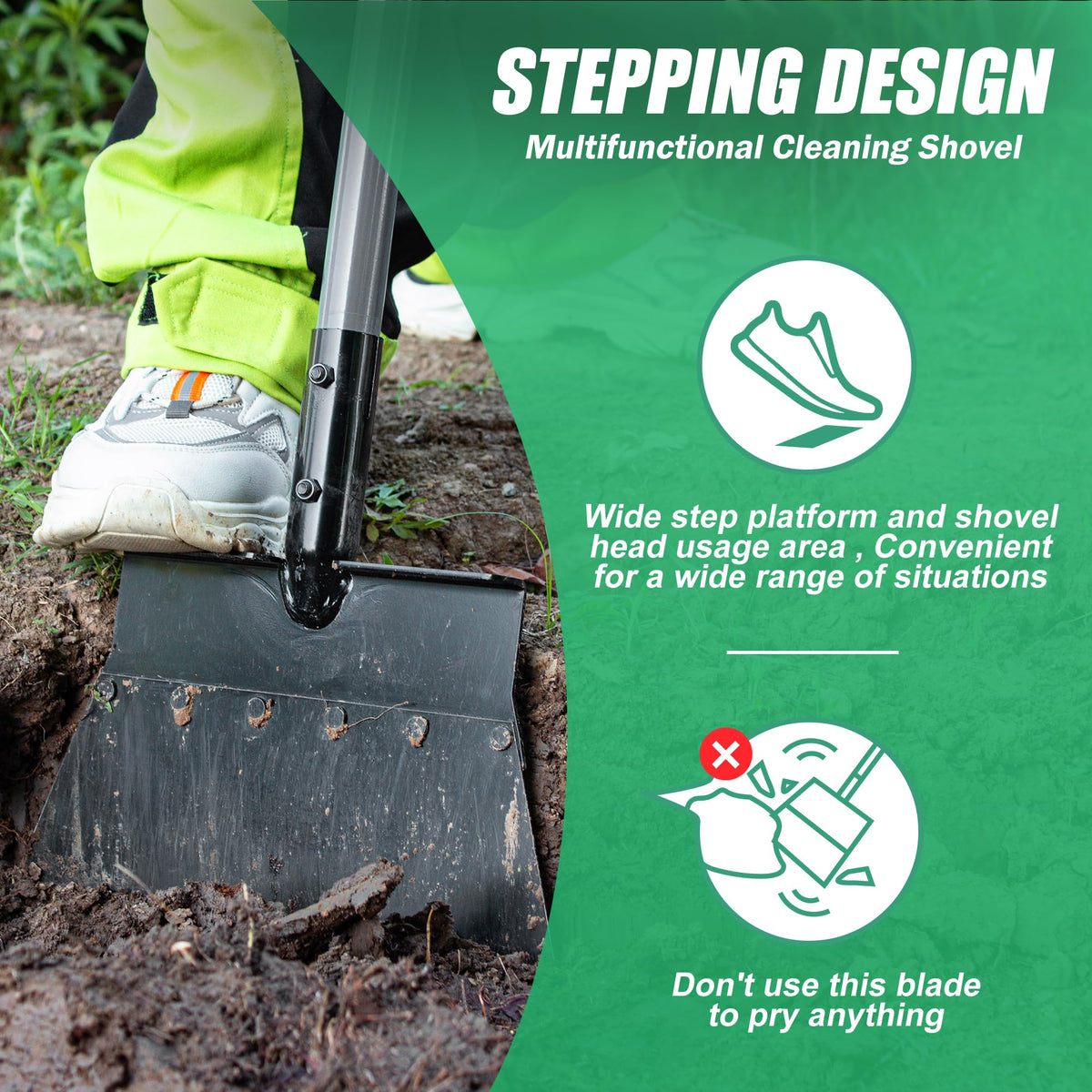 Suchtale Garden Flat Shovel detachable handle for compact storage.