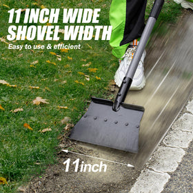Suchtale Garden Flat Shovel in-use for garden cleanup and edging tasks.