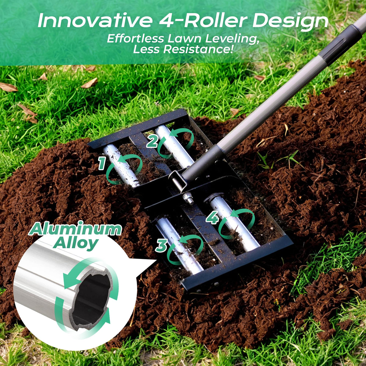 Suchtale levelawn head 17x10 ensures even soil distribution while leveling.