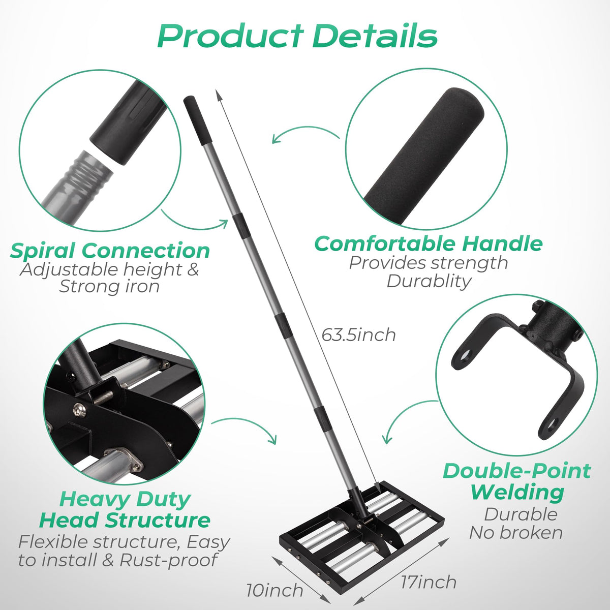Suchtale multi-function rake levels soil, distributes fertilizer, and removes stones.