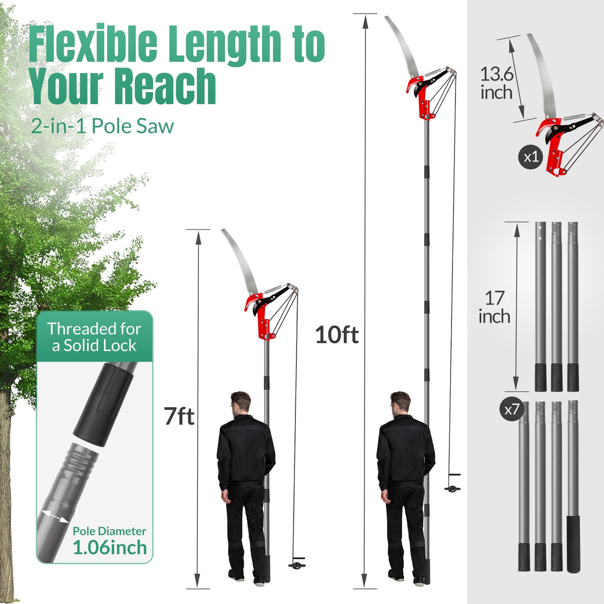 Suchtale pole saw with steel blade for thick limb cutting.