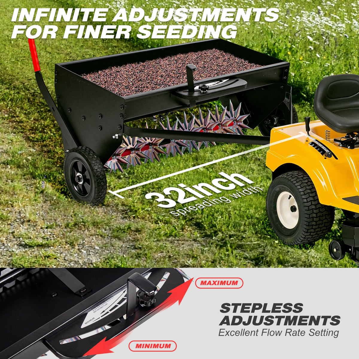 Suchtale steel hopper seed-fertilizer dispenser ensures steady, clump-free flow.