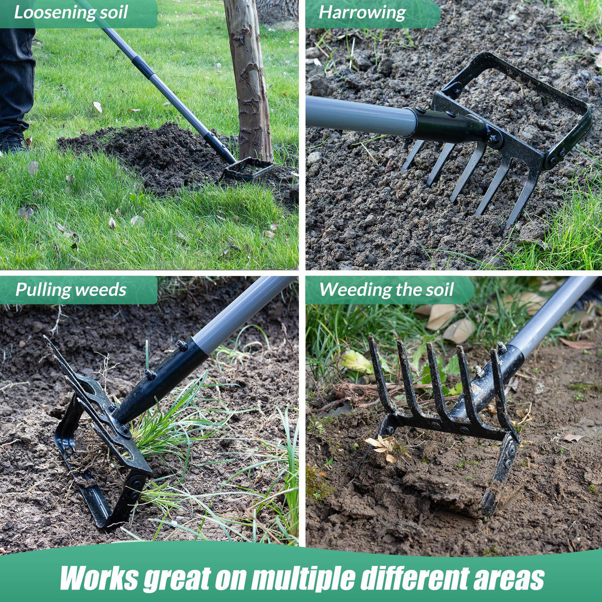 Suchtale stirrup hoe with 5-tine rake head for quick soil loosening