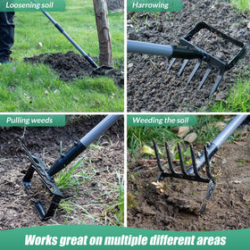 Suchtale stirrup hoe with 5-tine rake head for quick soil loosening