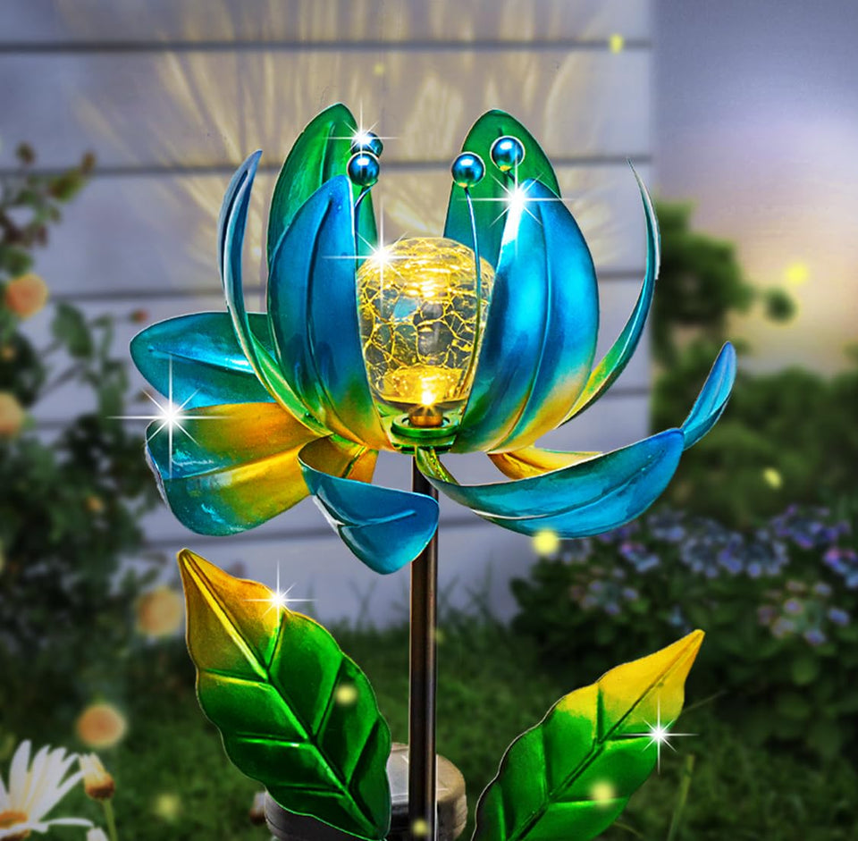 SUCUY solar yard lights wind spinner lotus flower visual shows rotating petals for garden charm