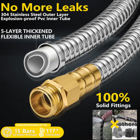 Suewaxxf 50ft stainless steel hose with inner tube highlights durable construction for outdoor use.