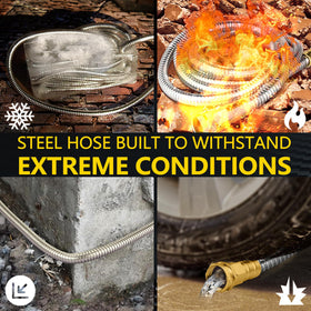 Suewaxxf 50ft hose demonstrates kink-free spiral design for smooth water flow.