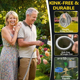 Suewaxxf 50ft hose features a 10-pattern nozzle for versatile watering tasks.