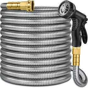 Suewaxxf 50ft stainless steel garden hose outer shell promotes longevity for demanding outdoor watering.