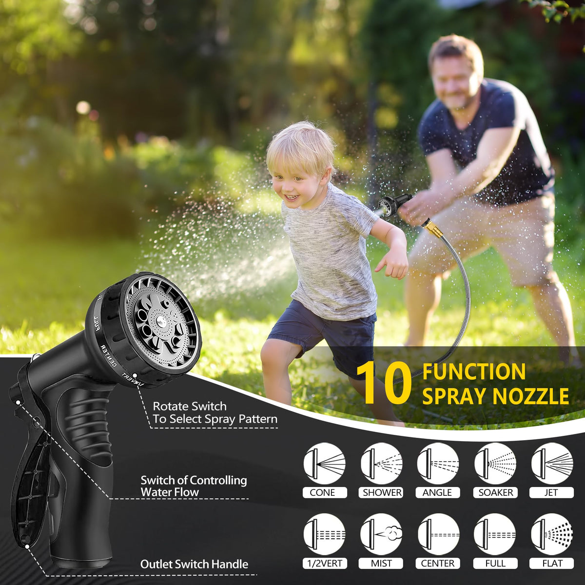 Suewaxxf 50ft hose with three-quarter brass fittings ensures secure connections.