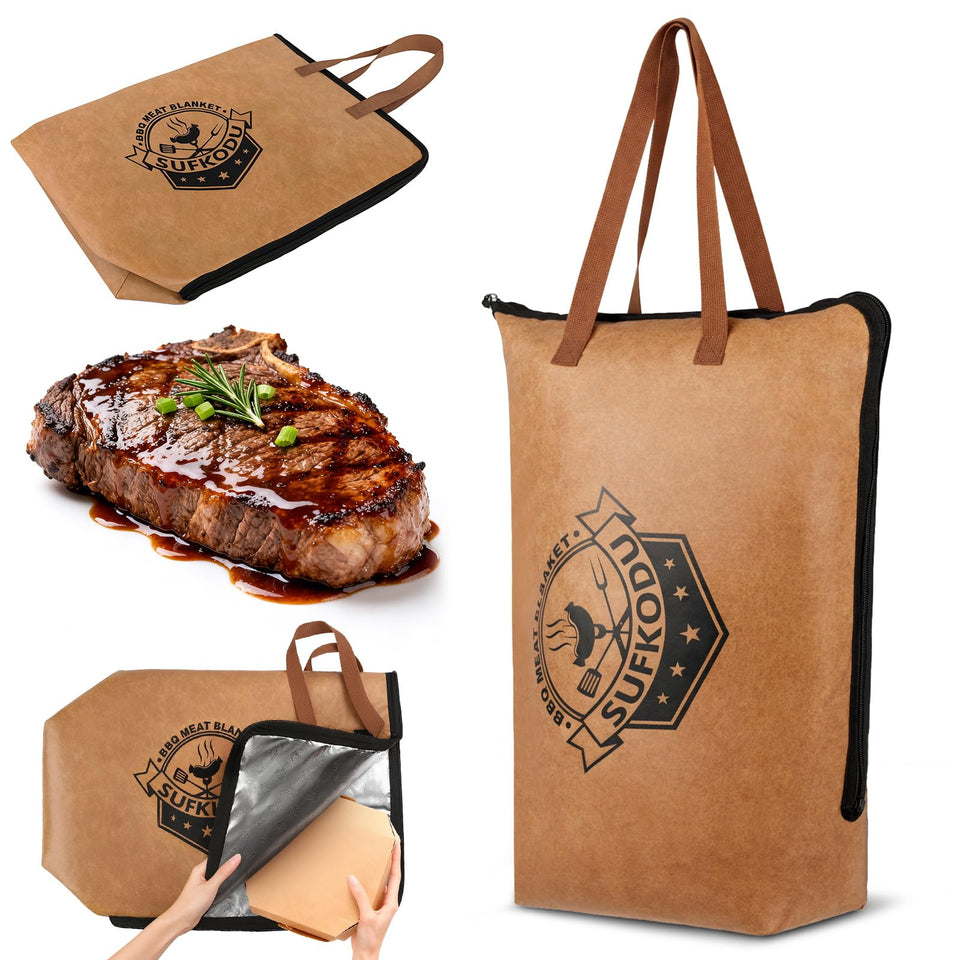 Sufkodu 21in insulated BBQ blanket, wide mouth for easy meat placement.