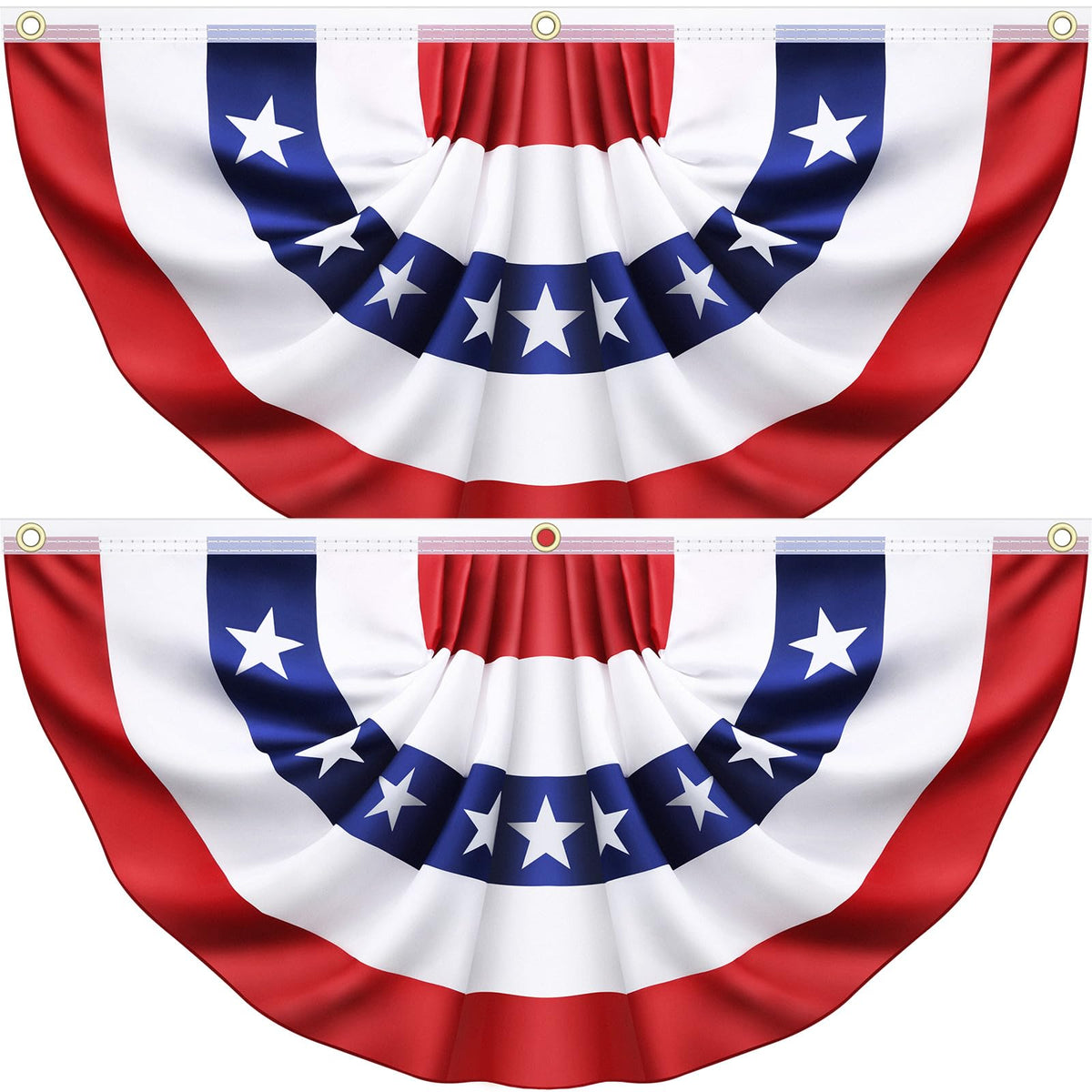 Sufuplay 2-pack flag bunting draped on a porch railing with bold red, white, and blue.