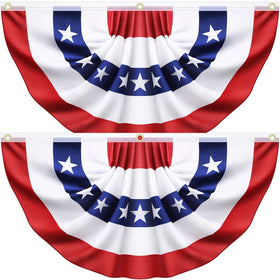 Sufuplay 2-pack flag bunting draped on a porch railing with bold red, white, and blue.