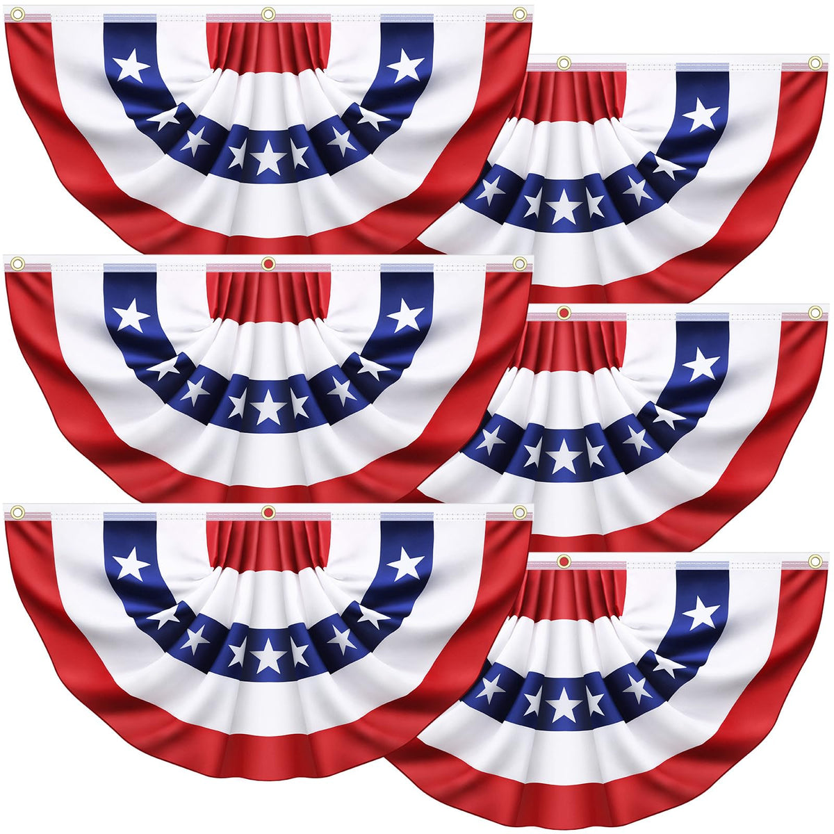 Sufuplay 6-pack bunting flags draped across an outdoor porch for bold patriotism