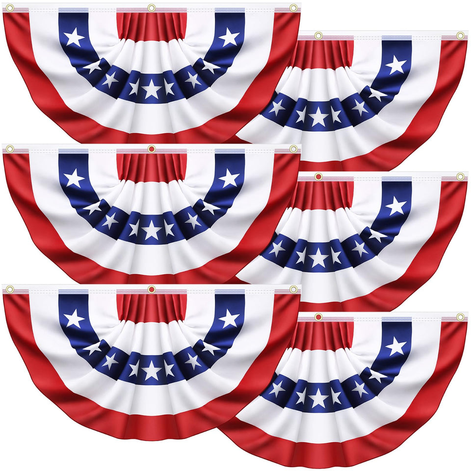 Sufuplay 6-pack bunting flags draped across an outdoor porch for bold patriotism
