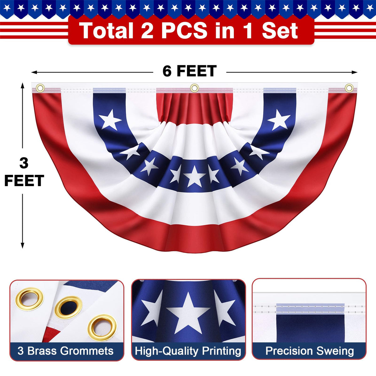Sufuplay American pleated fan flags displayed on a fence for festive curb appeal.